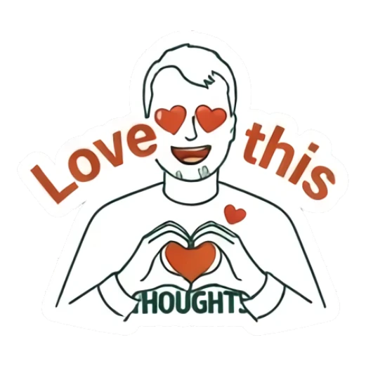 Man making heart shape with hands with text Love this Big Thoughts Daily sticker for expressive chats and social replies.