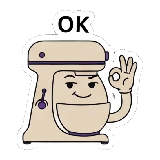 Mixer making an OK gesture with a smug face Kitchen Mixer Moods sticker for expressive chats and social replies.