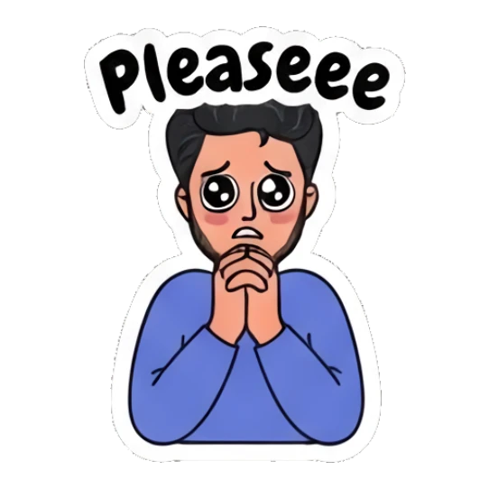 Pleading young man with puppy eyes and text Pleaseee Daily Life of a Cool Guy sticker for expressive chats and social replies.