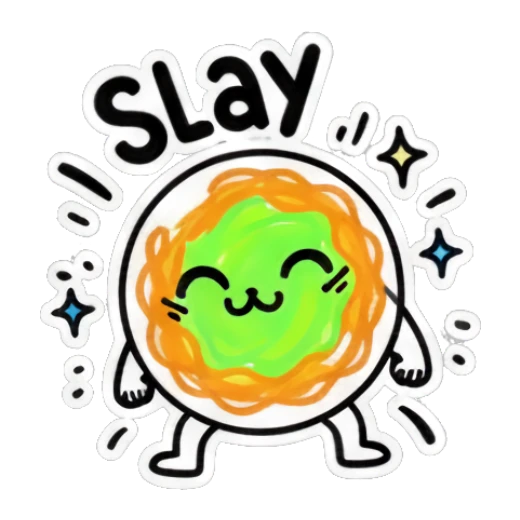 Spaghetti character looking fabulous with 'SLAY' text. Spaghetti Doodle Pals sticker for expressive chats and social replies.