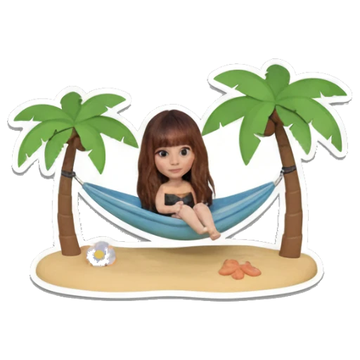 Girl relaxing in a hammock between palm trees, peaceful, text RELAX Summer Vacation Girl sticker for expressive chats and social replies.