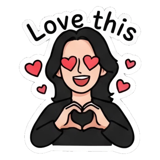 Loving girl with heart eyes making a heart shape with hands. Cool Rocker Girl Daily Life sticker for expressive chats and social replies.