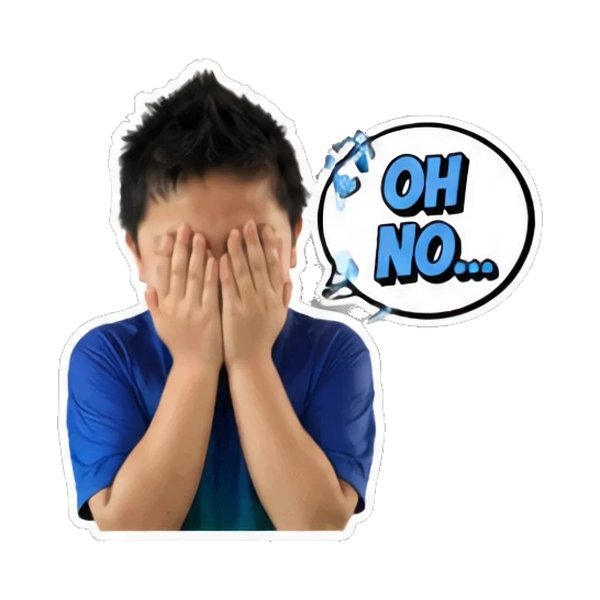 Young boy covering face with hands and 'OH NO...' text Energetic Boy Daily Expressions sticker for expressive chats and social replies.