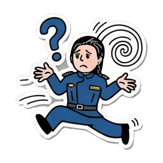 Confused and running, asking a question Officer's Daily Moods sticker for expressive chats and social replies.