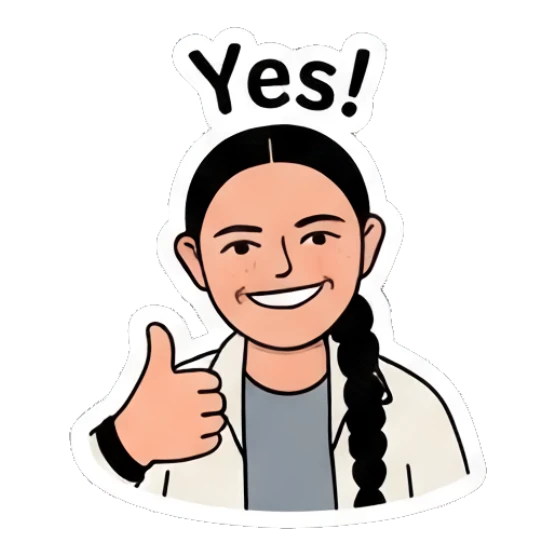 Woman giving thumbs up, smiling, text Yes Diverse Duo Expressions sticker for expressive chats and social replies.