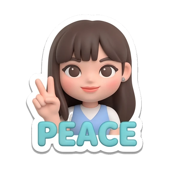 Girl making a peace sign gesture with text PEACE Cute Girl Daily Expressions sticker for expressive chats and social replies.