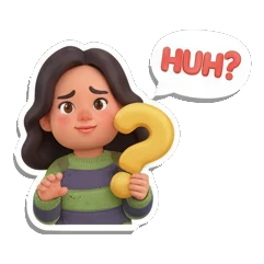 Girl holding a yellow question mark with HUH? text Cheerful Girl Daily Life sticker for expressive chats and social replies.