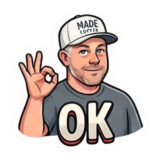 Man in cap making an OK hand gesture with text OK Coffee Shop Guy Daily Vibes sticker for expressive chats and social replies.