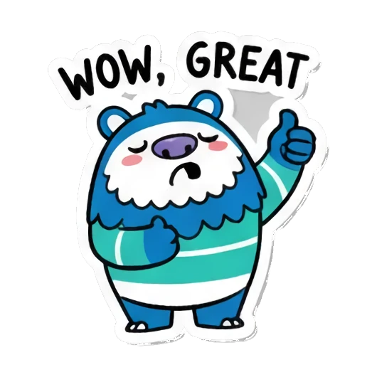 Approving monster, 'WOW, GREAT' Fluffy Monster Moods sticker for expressive chats and social replies.