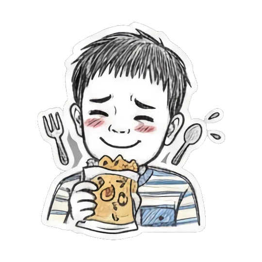 Boy happily eating snacks Doodle Boy's Moods sticker for expressive chats and social replies.