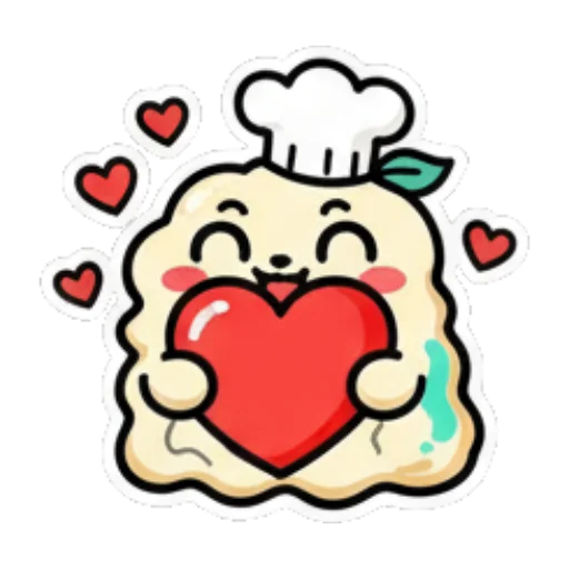 Chef holding a big red heart. Cute Chef Dumpling sticker for expressive chats and social replies.