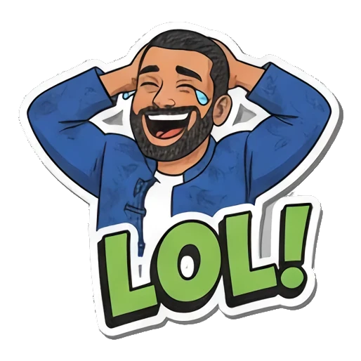 LOL! 开心大笑，双手抱头 Bearded Guy's Cartoon Vibes sticker for expressive chats and social replies.