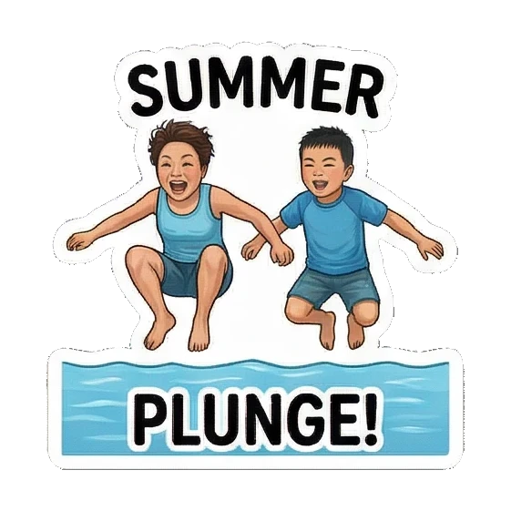 妈妈和儿子跳水 Mom & Son's Summer Fun sticker for expressive chats and social replies.