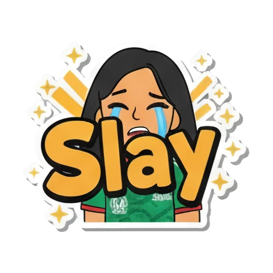 Girl crying with joy and text Slay Soccer Fan Girl Daily Life sticker for expressive chats and social replies.