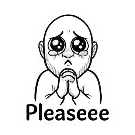 Bald man with puppy eyes and hands clasped in a Please gesture. Bald Guy Daily Vibes sticker for expressive chats and social replies.