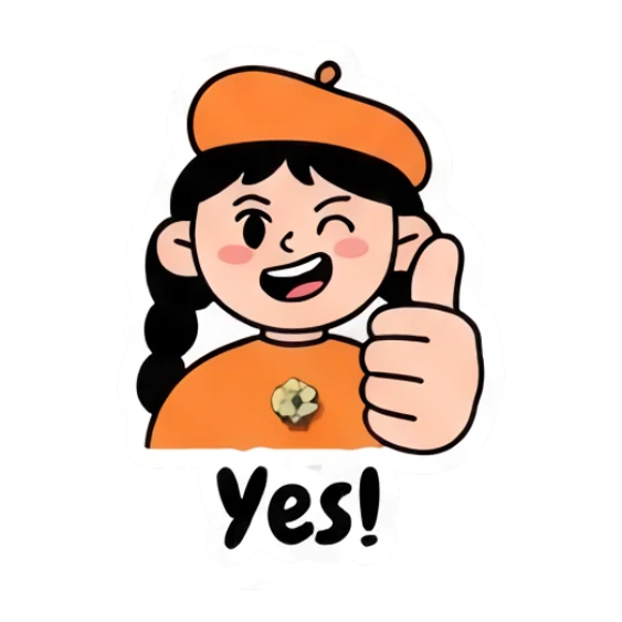 Girl giving thumbs up, Yes text Beret Girl Daily Vibes sticker for expressive chats and social replies.