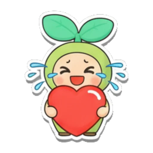 植物角色抱着爱心哭泣 Sproutling Emotions sticker for expressive chats and social replies.
