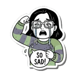 女孩戴眼镜伤心地哭泣 Girl's Daily Moods sticker for expressive chats and social replies.