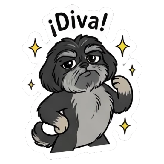 Shih Tzu posing confidently like a diva with text Diva Little Shih Tzu Moods sticker for expressive chats and social replies.