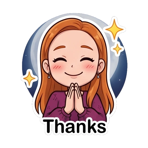 Ginger girl smiling warmly with hands together in gratitude Ginger Girl Daily Life sticker for expressive chats and social replies.