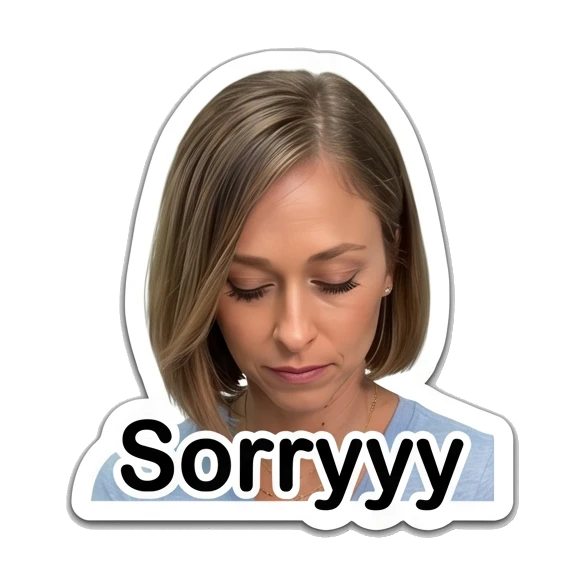 Woman looking down in regret with text 'Sorryyy' Daily Life of a Modern Woman sticker for expressive chats and social replies.