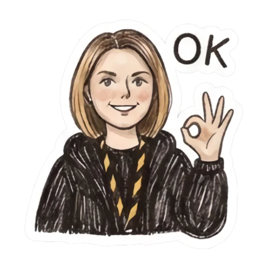 Girl making an OK hand gesture with a confident smile Sketchy Girl Daily Vibes sticker for expressive chats and social replies.