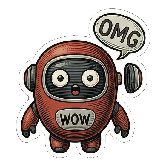惊讶张嘴的机器人 Vintage Bot Emotions sticker for expressive chats and social replies.