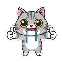 Gray tabby cat drooling and giving double thumbs up Cheerful Gray Tabby Adventures sticker for expressive chats and social replies.