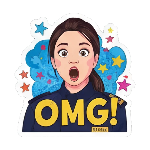 Woman surprised OMG Vivid Pop Persona sticker for expressive chats and social replies.