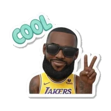 Basketball star wearing sunglasses making peace sign, COOL text King James Expressive Moments sticker for expressive chats and social replies.