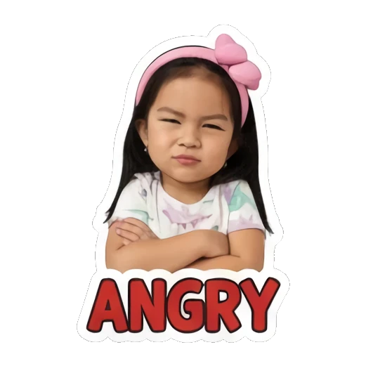 Little girl crossing arms with angry face and ANGRY text Little Girl Daily Expressions sticker for expressive chats and social replies.