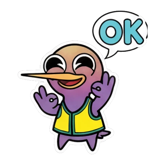 小鸟做OK手势，头顶OK气泡，表示赞同 Funny Bird Daily Life sticker for expressive chats and social replies.