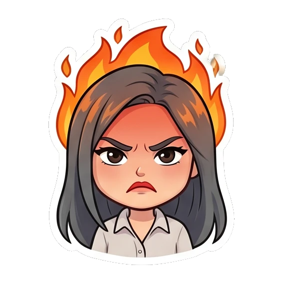 Office lady fuming with fire flames above her head Office Lady Daily Life sticker for expressive chats and social replies.