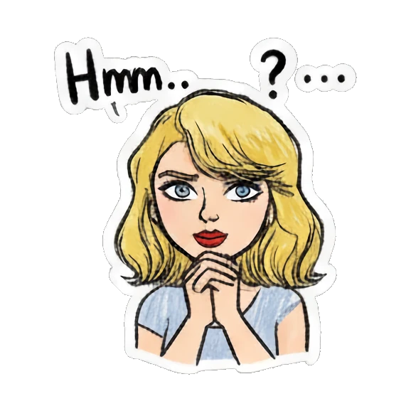 Blonde girl thinking with text Hmm Blonde Girl Doodle Diary sticker for expressive chats and social replies.