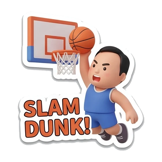 slam dunk action Basketball Pro Boy sticker for expressive chats and social replies.