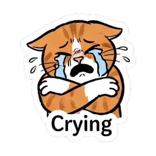 Crying orange cat with crossed arms and text Crying Doodle Orange Cat Daily sticker for expressive chats and social replies.