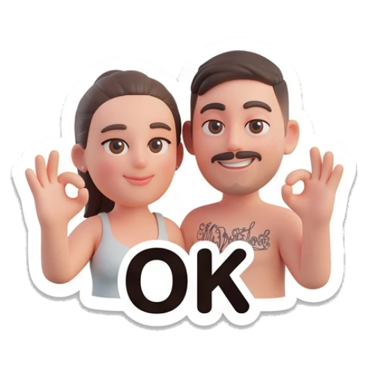 Couple making OK hand signs with text OK Our Daily Vibes sticker for expressive chats and social replies.