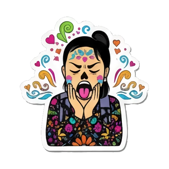 女孩困倦打盹, 想睡觉了, 疲惫不堪, 打哈欠, 糖骷髅困, 困死了 Día de Muertos Diva sticker for expressive chats and social replies.