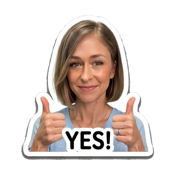 Woman giving two thumbs up with Yes text Daily Life of a Modern Woman sticker for expressive chats and social replies.