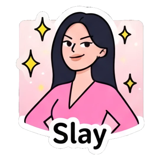 Girl posing confidently with hands on hips, text Slay Daily Life of a Trendy Girl sticker for expressive chats and social replies.