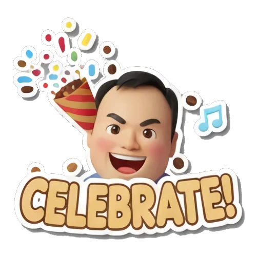 职场男士头戴派对帽庆祝，周围有彩带，文字CELEBRATE Office Guy Daily Vibes sticker for expressive chats and social replies.