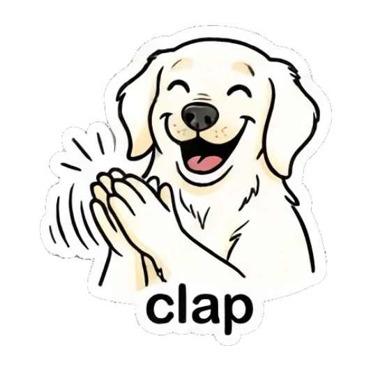 Excited golden retriever clapping paws with text 'clap' Golden Retriever Daily Vibes sticker for expressive chats and social replies.