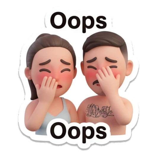 Couple blushing and covering face with text Oops Our Daily Vibes sticker for expressive chats and social replies.