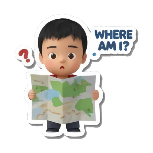 confused boy with map Little Traveler Explorer sticker for expressive chats and social replies.