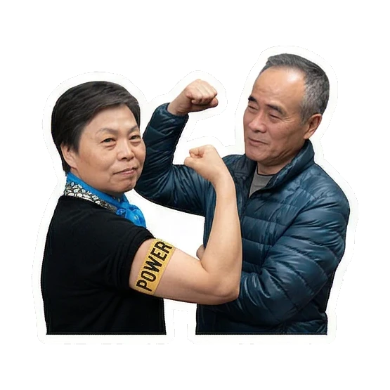 奶奶对爷爷耳语，Shh... Hip-hop Elders' Daily sticker for expressive chats and social replies.