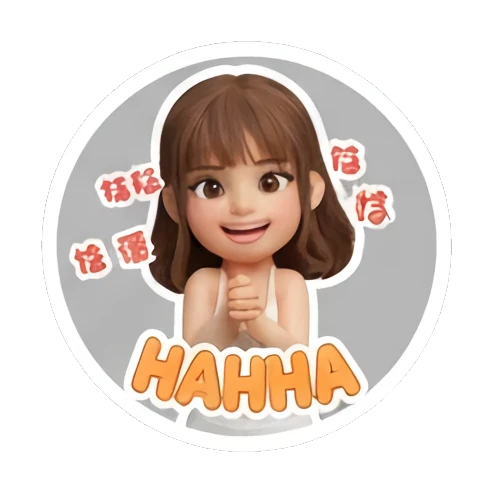 Girl laughing with Hahha text Cute 3D Girl Daily Life sticker for expressive chats and social replies.
