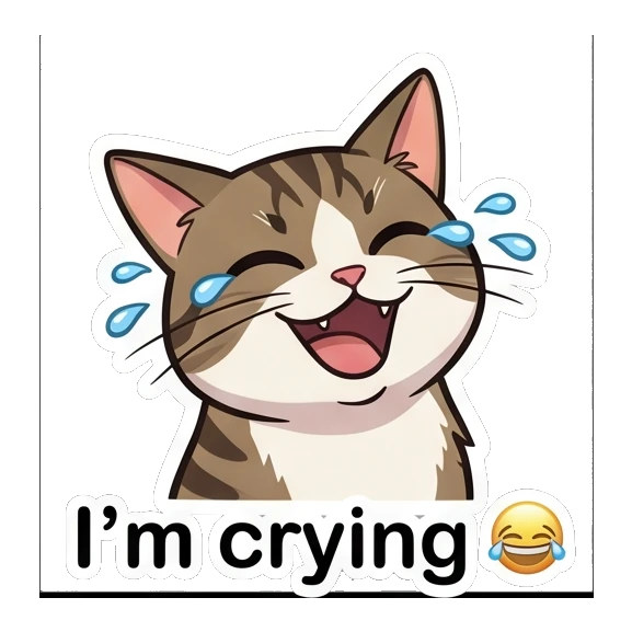 Tabby cat laughing with tears of joy Tabby Cat Daily Adventures sticker for expressive chats and social replies.