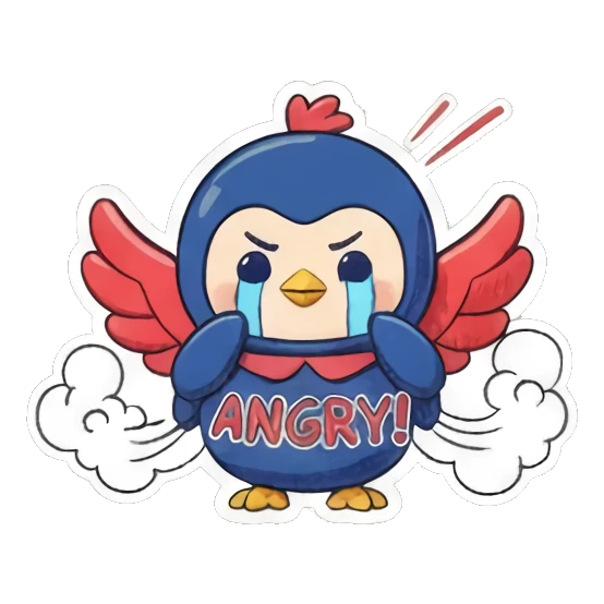 愤怒冒烟的小鸟 Blue Birdie Moods sticker for expressive chats and social replies.