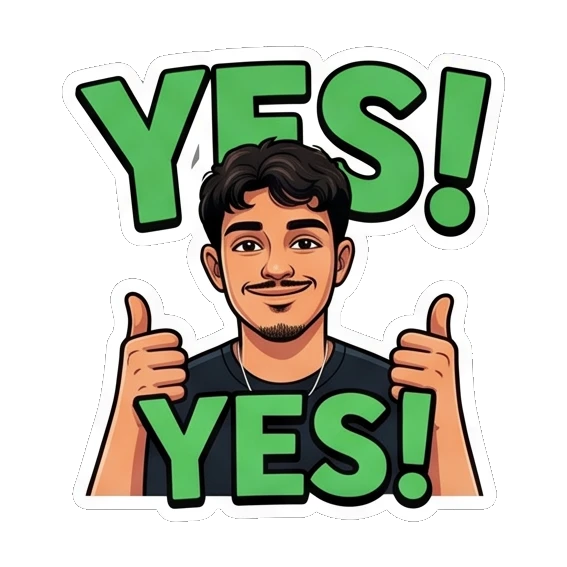 Happy young man giving two thumbs up with 'YES!' text. Cool Guy Daily Vibes sticker for expressive chats and social replies.