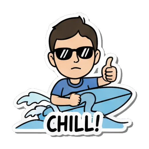 surfing with sunglasses Summer Boy Adventures sticker for expressive chats and social replies.
